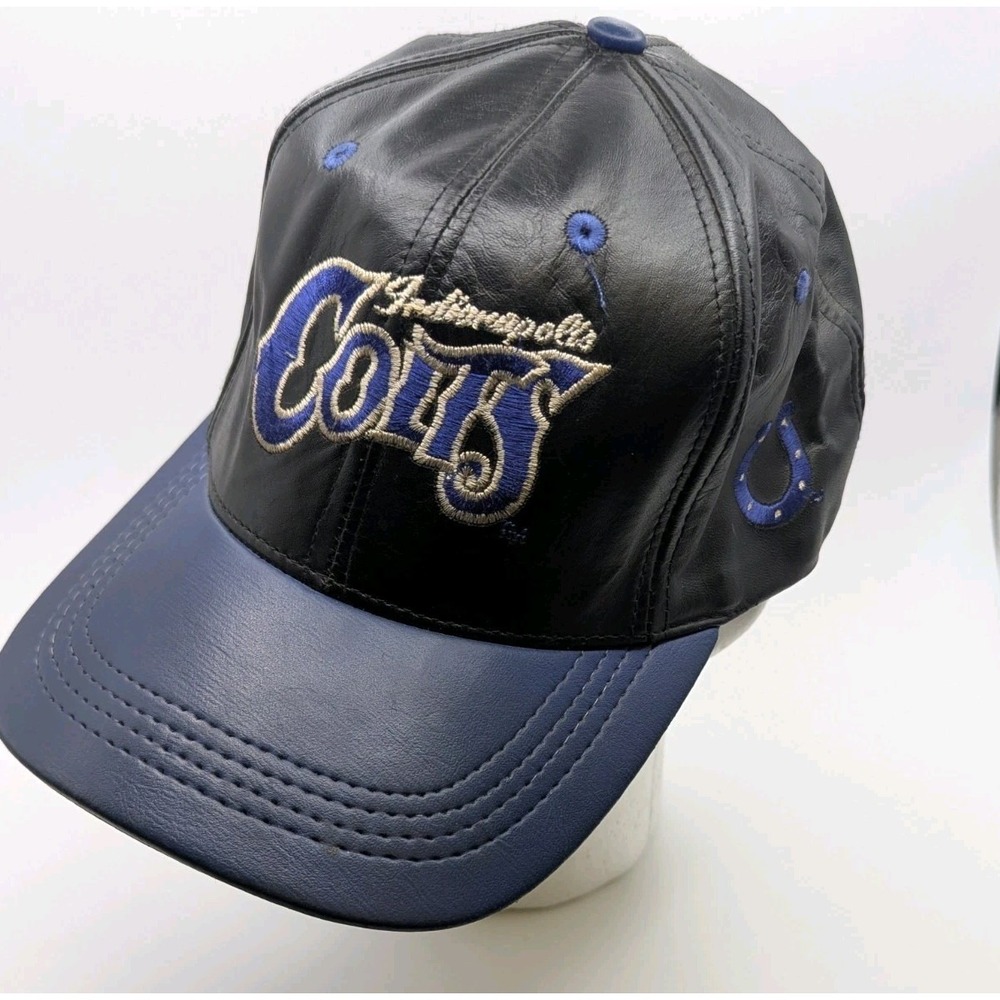 Vintage Leather Indianapolis Colts Cap Hat SnapBack‎ Modern 90s Made In USA